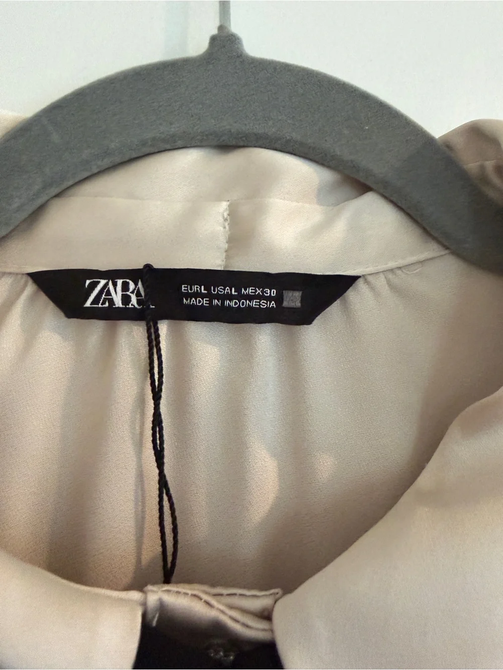 Zara Cream Ruffle Blouse with Black Tie